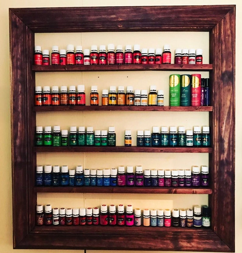 Oil shelf, Wood shelf, Essential Oil holder, oil storage, nail polish organizer, hanging shelf, nail polish rack, wall decor, home decor image 2