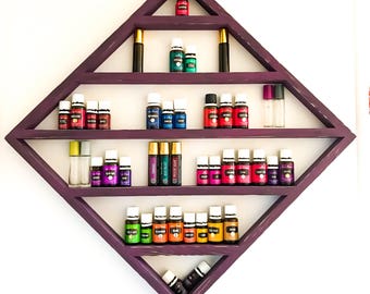 Estante para aceites esenciales hecho a mano con forma de diamante, almacenamiento de aceites esenciales estilo boho, decoración geométrica para la pared