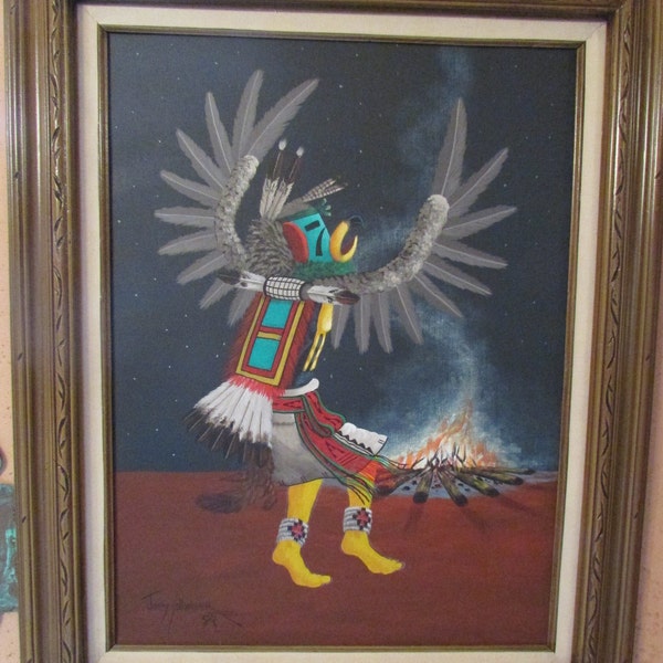 Jimmy Yellowhair original Oil Painting Eagle Dancer 1980 Framed