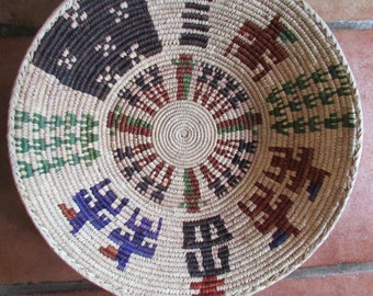 Navajo Inspired Pictorial Indian Inspired 14"  Hand Coiled Basket