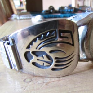 Bearclaw Sterling Overlay Mans Watchband and Watch-Navajo signed 1980&#39;s