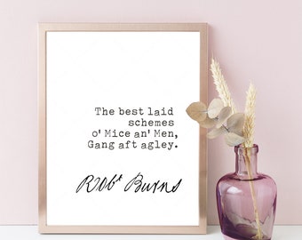 Robert Burns Quote, book lovers gifts, digital download print poster, of mice and men