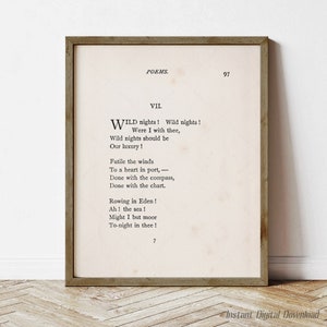 Wild Nights autorstwa Emily Dickinson, prezenty dla miłośników książek, natychmiastowe pobieranie cyfrowe do wydrukowania, prezenty poetyckie, strona z 1891 r., wiersz, druk lokalny