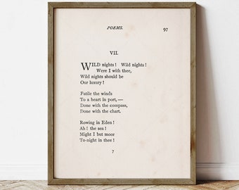 Wild Nights by Emily Dickinson, book lovers gifts, instant digital download printable, poetry gifts, 1891 page, poem, print locally