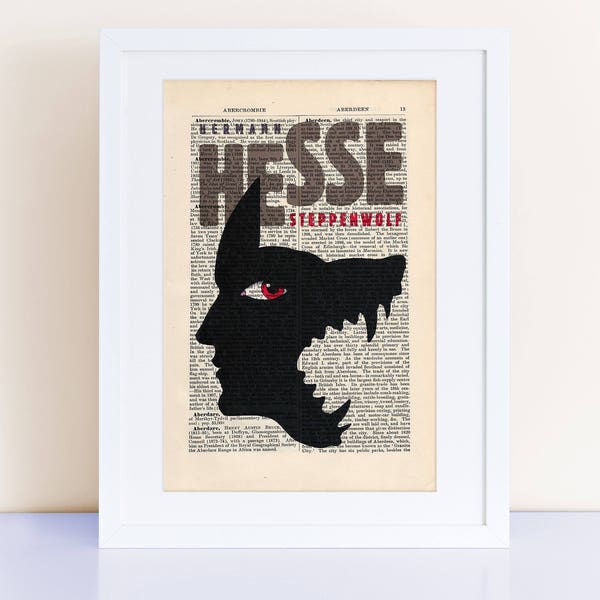 Steppenwolf de Hermann Hesse Impression sur une page antique, couverture de livre, cadeau bibliophile, cadeaux livresques