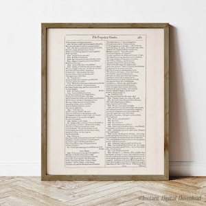 Hamlet To be or not to be, William Shakespeare, book poster printable, download, print locally, The Tragedy of Hamlet, that is the question