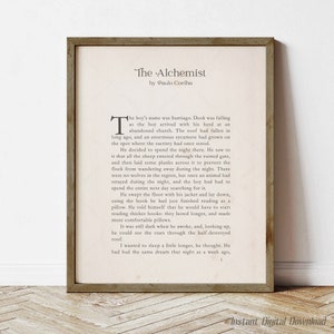 The Alchemist by Paulo Coelho, book lovers gifts, digital download printable, first page first chapter, print locally
