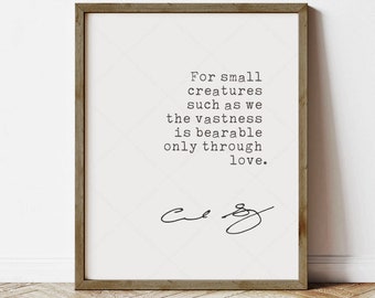 Carl Sagan Quote Contact, book lovers gifts, instant digital download, for small creatures such as we, print locally, last minute