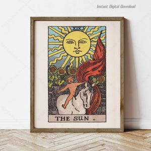 Carta del Tarot El Sol, descarga digital instantánea, impresión local, pósteres de Tarot para regalar, baraja Rider Waite Smith 1909