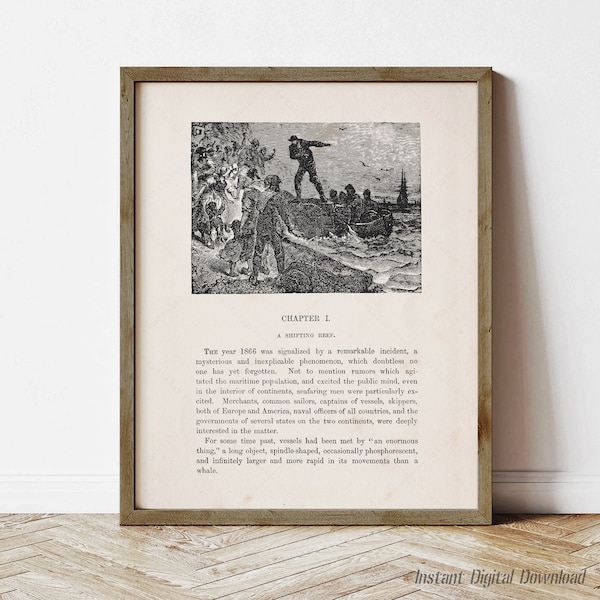 Twenty Thousand Leagues Under the Seas, Jules Verne, book lovers gifts, digital download printable, first edition 1872, print locally