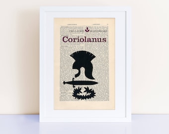 Coriolanus by William Shakespeare Print on an antique page, book lover gift, book cover art, bookish gifts