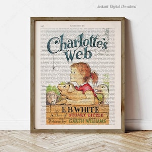 Charlotte's Web by E. B. White, instant download, wall art reading nook decor gifts, print locally, book cover art poster, child gifts