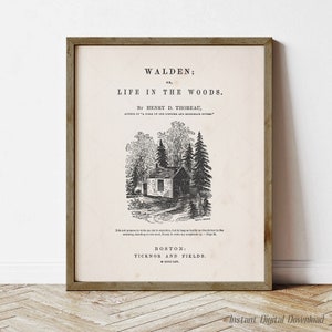 Walden Titelseite 1854, Henry David Thoreau, Geschenke für Buchliebhaber, sofortiger digitaler Download druckbares Plakat, lokal drucken