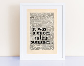 Sylvia Plath Quote Print on an antique page, It was a queer, sultry summer ...