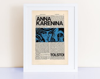 Anna Karenina by Leo Tolstoy Print on an antique page, book cover art, book lovers gift, bookish gift cover print