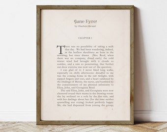 Jane Eyre by Charlotte Brontë, book lovers gifts, digital download, print locally, first page chapter 1 poster, Brontë