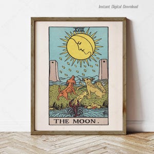 Carta del Tarot La Luna, descarga instantánea, impresión local, regalos de pósteres de Tarot, baraja Rider Waite Smith 1909, regalos de decoración de pared, cartomancia