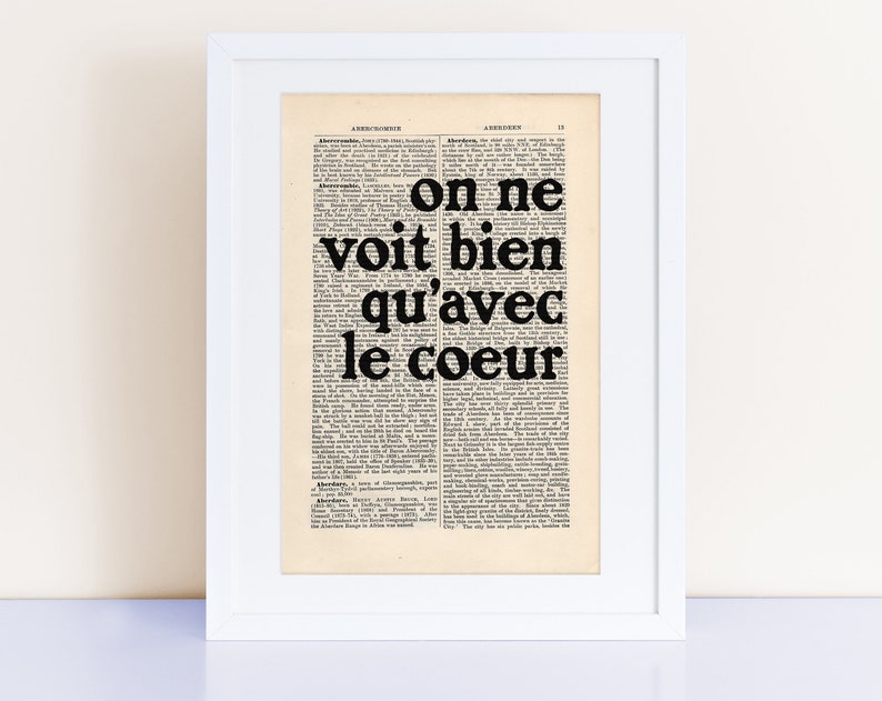 On Ne Voit Bien Qu'avec Le Coeur Quote Print on an Antique | Etsy