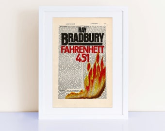 Fahrenheit 451 by Ray Bradbury Print on an antique page, book cover art