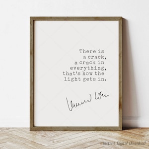 Leonard Cohen Quote, instant digital download, that&#39;s how the light gets in, Anthem, inspirational art print poster quote, lyrics