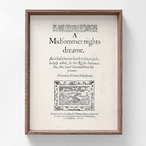 William Shakespeare Print, A Midsummer Night's Dream Poster, digital download print, printable