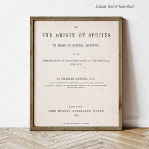 On the Origin of Species by Charles Darwin, instant download, title page 1859, science teacher gifts, print locally, natural evolution