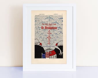 Dr. Strangelove Movie Poster Print on a vintage encyclopedia page (unframed) - Art Print, Movie Poster, Stanley Kubric, Peter Sellers