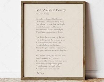 She Walks in Beauty von Lord Byron, sofortdownload, vor Ort drucken, Poesie Geschenke