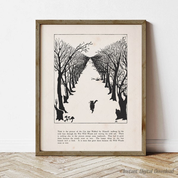 Rudyard Kipling The Cat that Walked by Himself, digital download printable, cat lover gifts, page first edition 1902, cat home decor