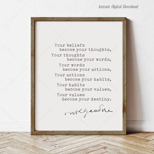 Mahatma Gandhi Quote, instant download, motivation poster, print locally, Gandhi Quotes, reading nook decor, bookish birthday gifts