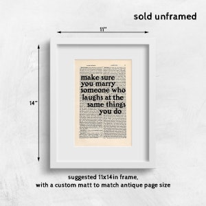 The Catcher in the Rye by JD Salinger quote print on an antique page, make sure you marry someone who laughs at the same things you do image 3