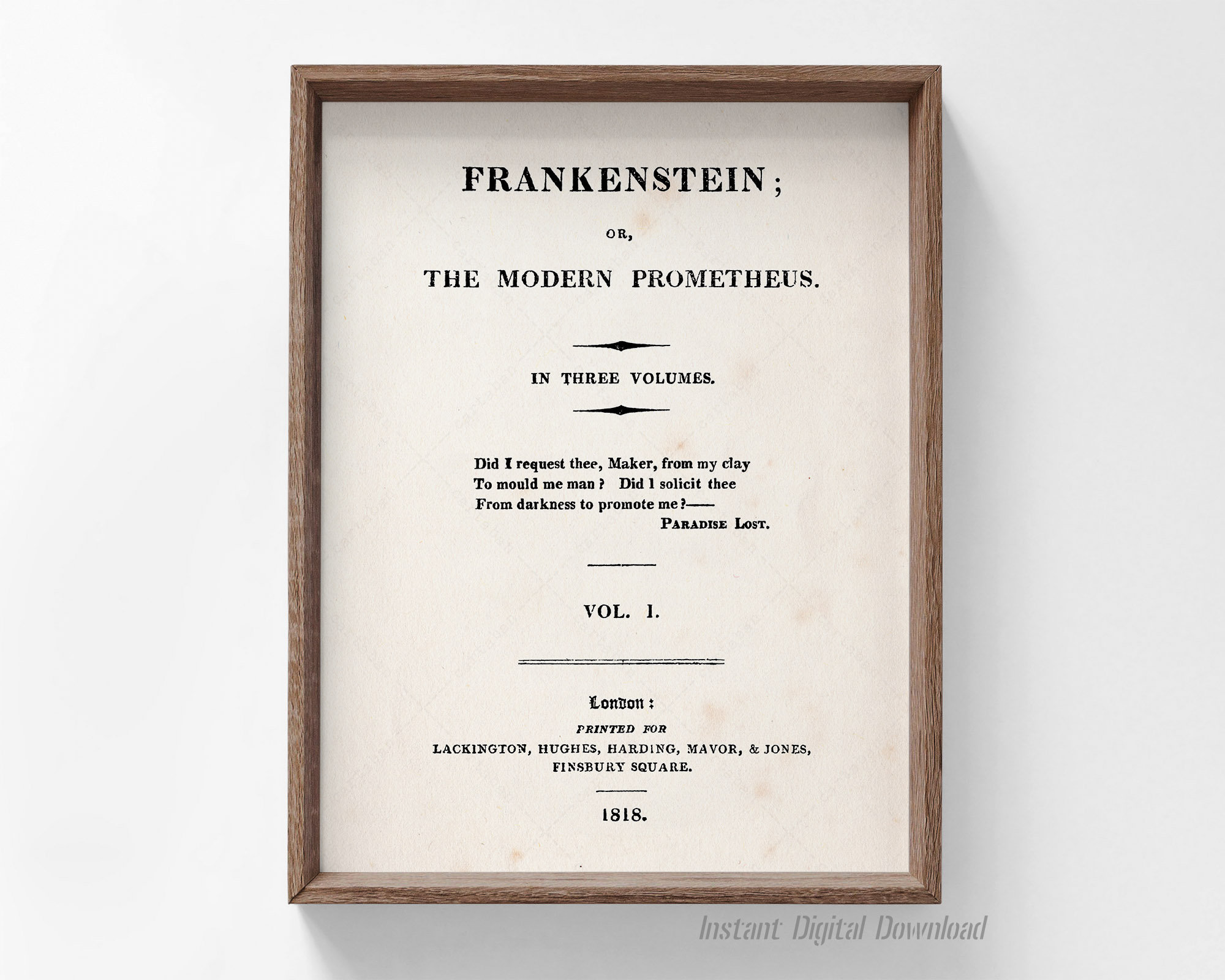 Frankenstein 1818 First Edition Title Page (instant Digital