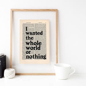 Charles Bukowski Post Office Quote Print on an antique page, I wanted the whole world or nothing, book lovers gifts image 5