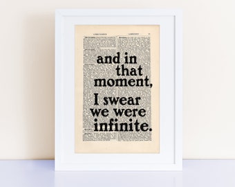 and in that moment, I swear we were infinite print on an antique page, Stephen Chbosky, book lovers gifts