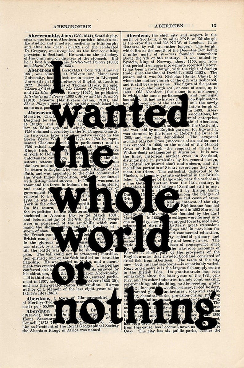 Charles Bukowski Post Office Quote Print on an antique page, I wanted the whole world or nothing, book lovers gifts image 8