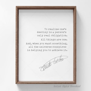 Paulo Coelho Quote The Alchemist, book lovers gifts, downloadable print, To realize one’s destiny