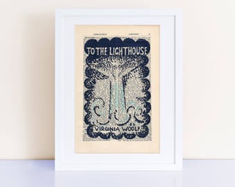 To the Lighthouse by Virginia Woolf Print on an antique page, book cover art, bookish gifts, book lovers gifts