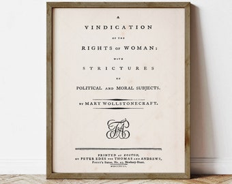 Mary Wollstonecraft A Vindication of the Rights of Woman, instant download printable, title page first edition 1792, print locally, feminism