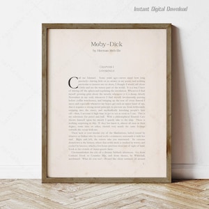 Moby Dick, Herman Melville, book lovers gifts, instant download, print locally, Moby Dick first page first chapter, reading nook decor gifts