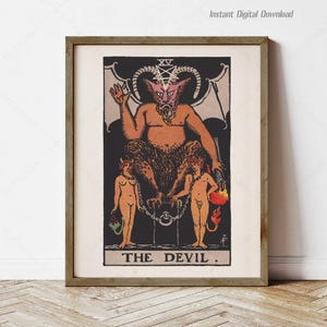 Carta del Tarot El Diablo, descarga digital instantánea, impresión local, regalos de pósteres de Tarot, baraja Rider Waite Smith 1909, Arcanos mayores