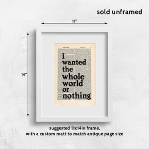 Charles Bukowski Post Office Quote Print on an antique page, I wanted the whole world or nothing, book lovers gifts image 3