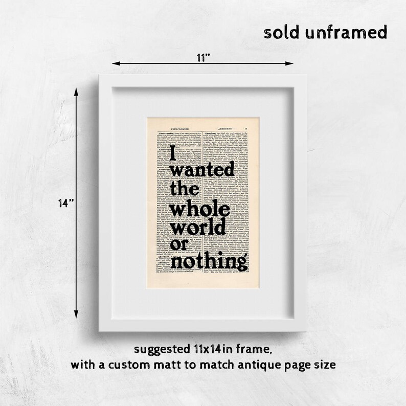 Charles Bukowski Post Office Quote Print on an antique page, I wanted the whole world or nothing, book lovers gifts image 3