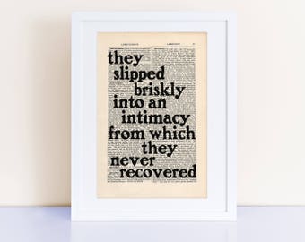 F Scott Fitzgerald Quote Print on an antique page, they slipped briskly into an intimacy