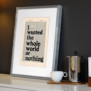 Charles Bukowski Post Office Quote Print on an antique page, I wanted the whole world or nothing, book lovers gifts image 4