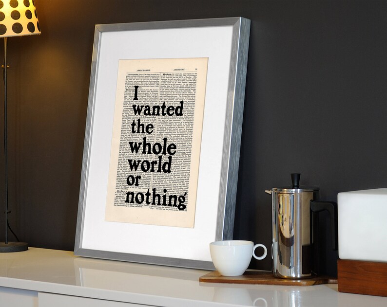 Charles Bukowski Post Office Quote Print on an antique page, I wanted the whole world or nothing, book lovers gifts image 4