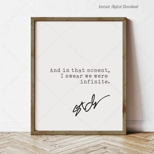 The Perks of Being a Wallflower Quote, Stephen Chbosky, instant download, literature quotes, print locally, reading nook decor gifts