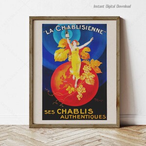 Chablis La Chablisienne 1926, instant download, print locally, French Chablis, wall art home decor gifts, drink poster, vintage advert