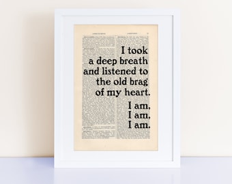 Sylvia Plath Quote Print on an antique page, I took a deep breath and listened