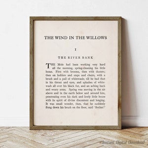 The Wind in the Willows, Kenneth Grahame, book lovers gifts, digital download printable, first page first edition 1908, print locally