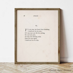 Jeśli mogę powstrzymać jedno serce przed złamaniem autorstwa Emily Dickinson, prezenty dla miłośników książek, natychmiastowe pobieranie cyfrowe do wydruku, prezenty poetyckie, strona 1891